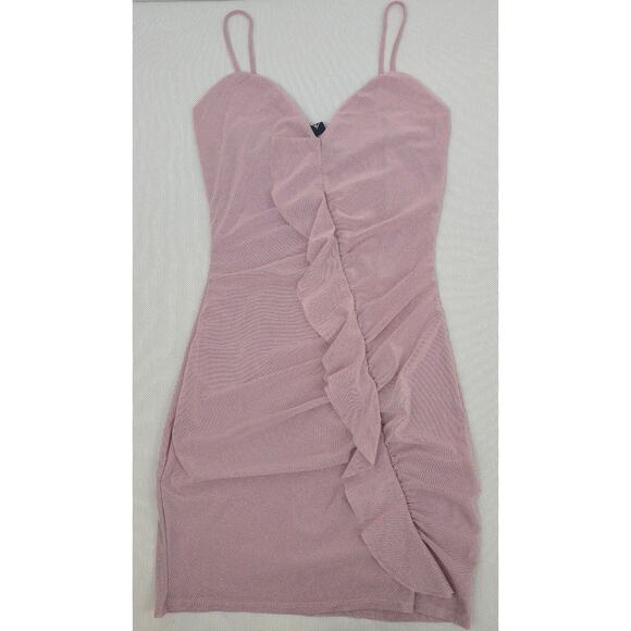 Windsor Sleeveless Sparkly Mauve Glitter Ruffle Mini Dress Sz Large - Picture 2 of 7